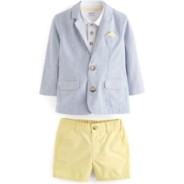 Next boys ticking stripe blazer with polo shirt and shorts set