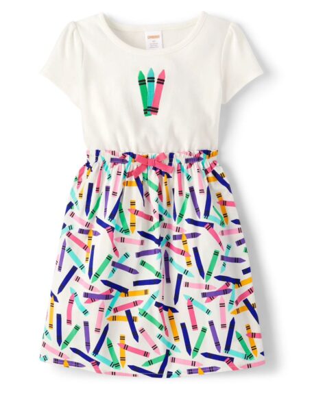 Gymboree Girls White Embroidered Crayon Fit and Flare Classroom Cutie