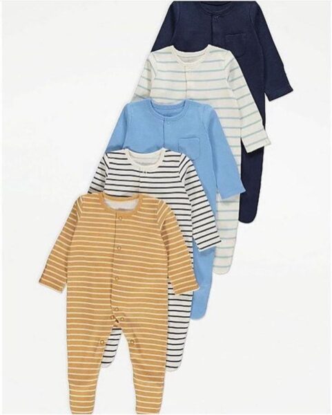 George 5 pack stripped and plain sleep-suit