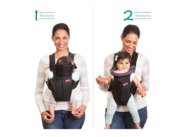 nfantino Swift Classic Carrier with Pocket, 2-Ways to Carry Carrier with Wonder Bib & Essentials Storage Front Pocket for Babies 8-25lb.