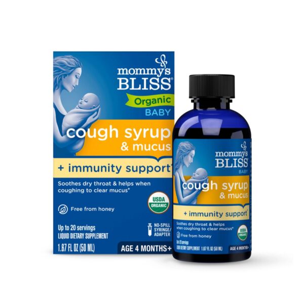 Mommys  Bliss Organic Baby Cough syrup + immune support.