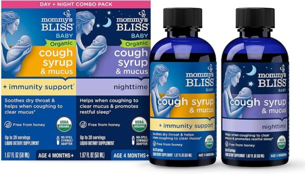 Mommy's Bliss Baby Organic Cough Syrup,Day & Night, 3.34 Oz
